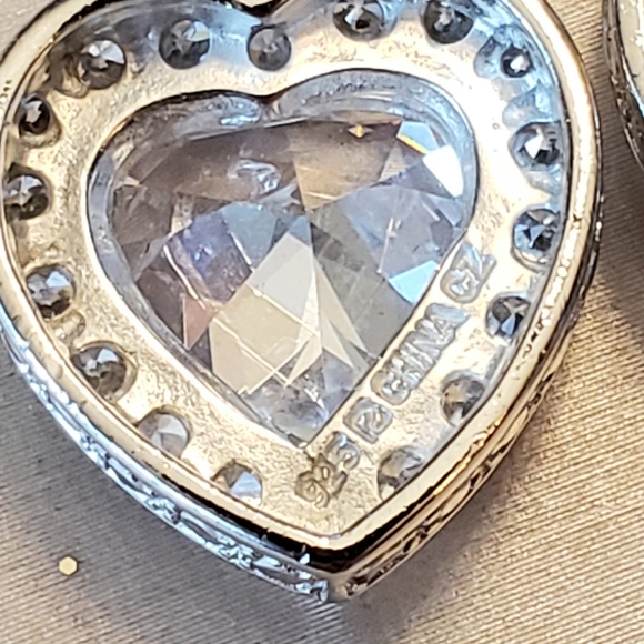 Sterling Silver Signed "R" Crystal Heart Earrings - Picture 6 of 6